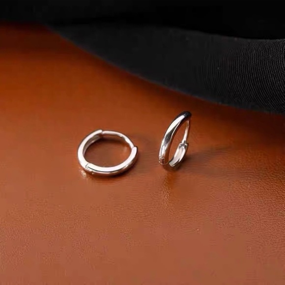 925 Silver Plated Small Hoop Earrings, 10mm Silver Hoop Earrings - Picture 4 of 5